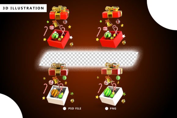 3d Open Gift Box & Ornaments: Premium Illustrations