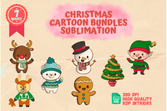 Christmas Cartoon Bundles Sublimation: Festive Illustrations