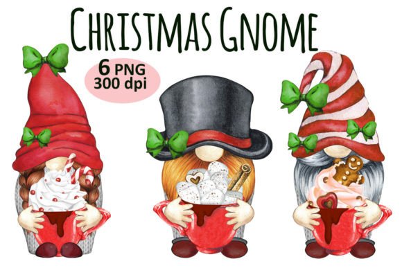 Christmas Drinks Gnome Clipart PNG Set: Festive Illustrations