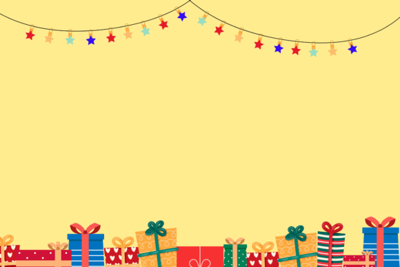 Christmas Gift Yellow Background: Bright Illustrations