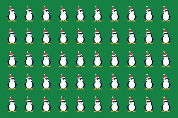 Christmas Green Background with Penguin: Festive Illustrations