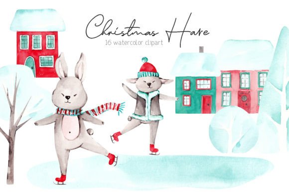 Christmas Hares Clipart: Festive Illustrations for Sellers