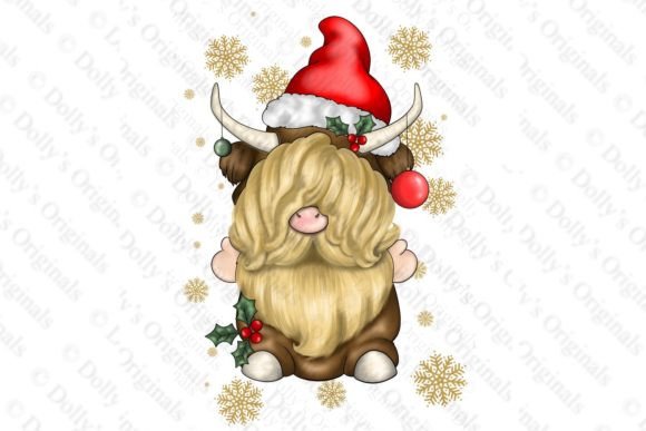 Christmas Highland Cow Gnome: Festive Illustrations