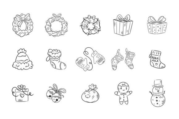 Christmas Icons New Year Decoration Hand: Festive Illustrations