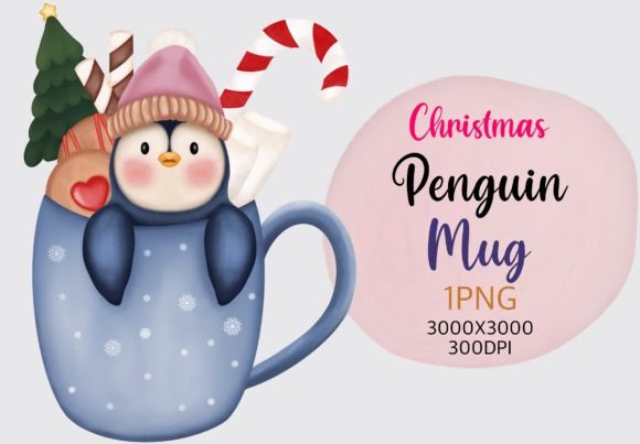 Christmas Penguin Mug Clipart: Festive Illustrations