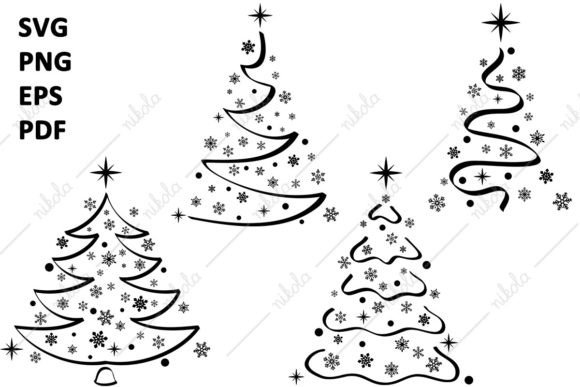 Christmas Trees Snowflakes: Festive Illustrations