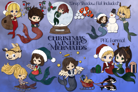Christmas Winter Mermaids PNG: Magical Illustrations