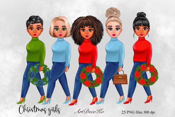 Curvy Girl Clipart, Christmas Girl: Festive Illustrations