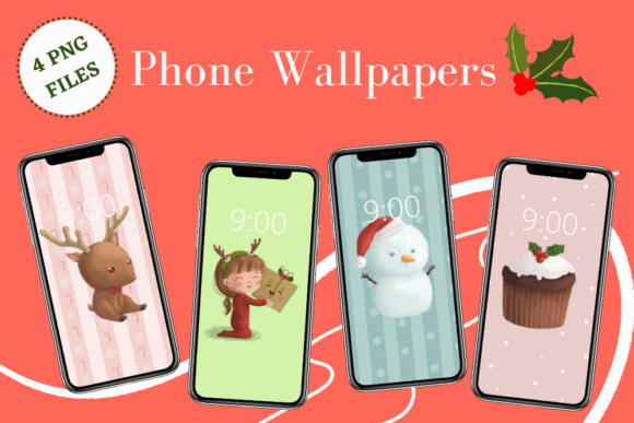 Cute Christmas Smartphone Wallpaper Set: Festive Illustrations