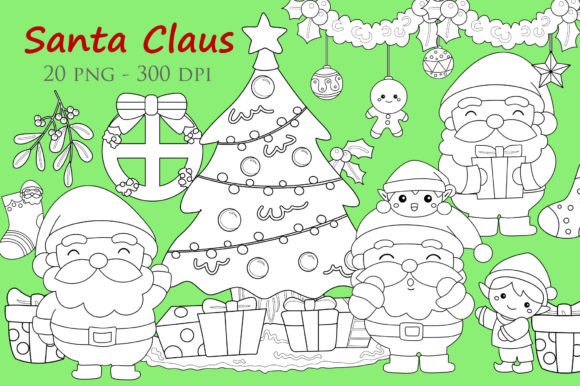 Cute Santa Claus Stamp: Festive Illustrations