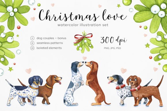 Watercolor Dogs Christmas Dachshunds: Festive Illustrations