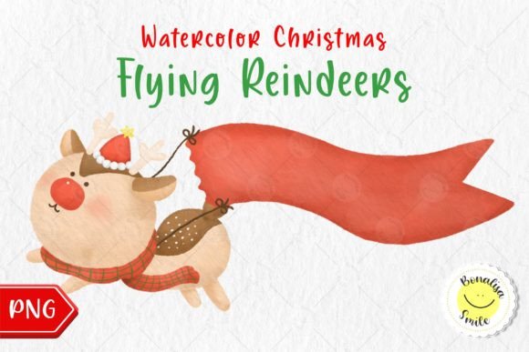 Watercolor Flying Reindeer: Festive Illustrations
